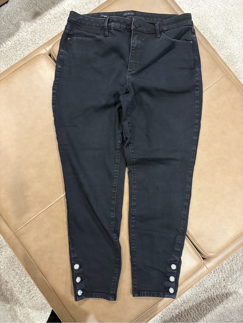 Talbots Black Jeggings with Rhinestone Ankle Button Detail. Size 14